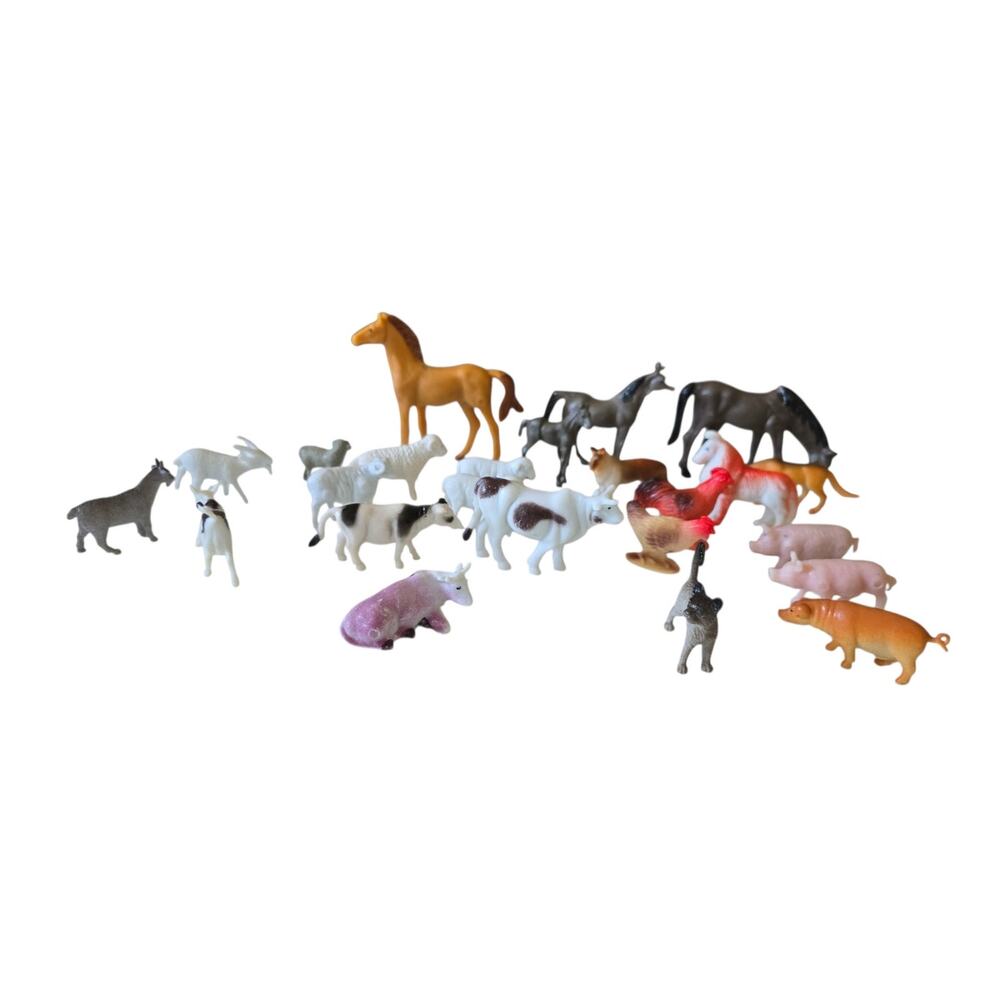 Vintage Set of 24 Toy Farm Animals Mini Includes See Desc